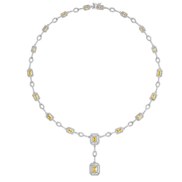 Sterling Silver Yellow And Cubic Zirconia Drop Necklet