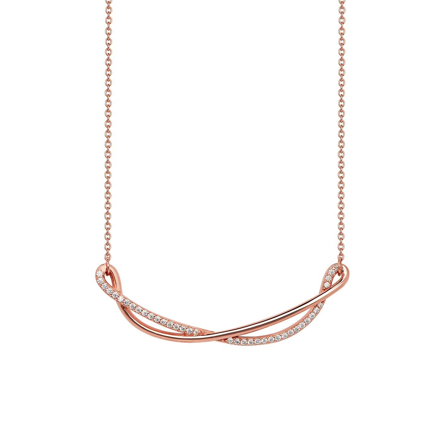 Sterling Silver Rose Cubic Zirconia And Polished Bar Necklet