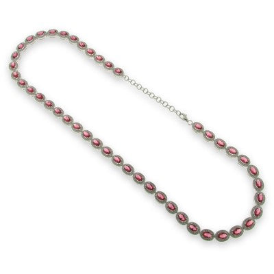 Sterling Silver Red And Cubic Zirconia Necklet