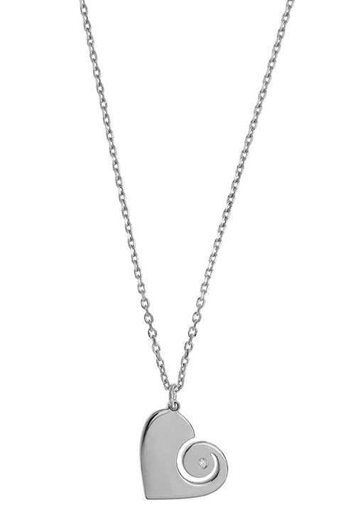 Sterling Silver Heart One Cubic Zirconia Necklet