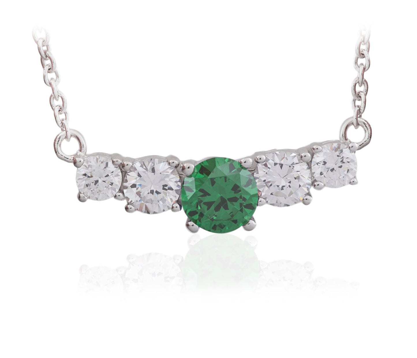 Sterling Silver Emerald And Cubic Zirconia Hammock Necklet