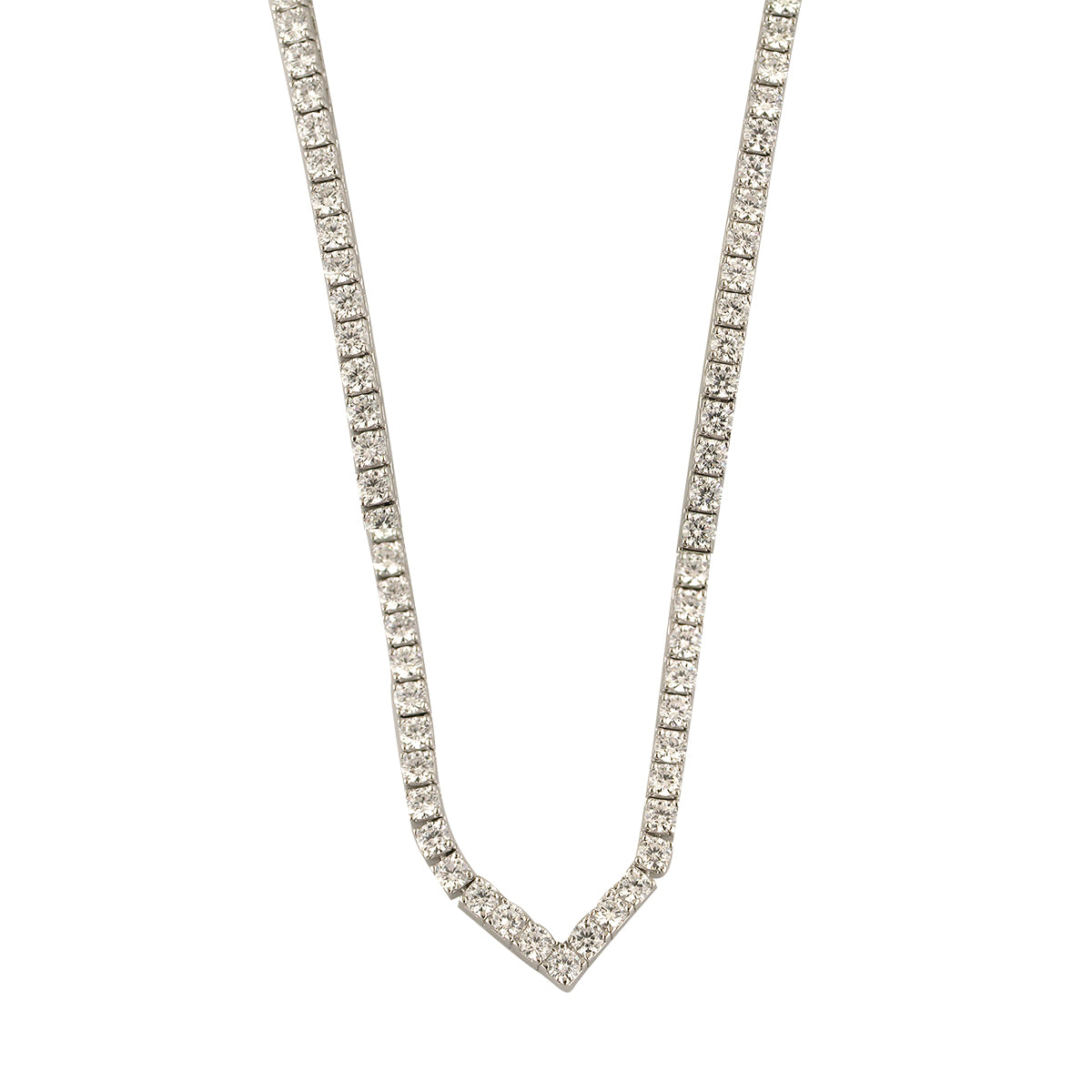 Sterling Silver Cubic Zirconia V Shape Tennis Necklet