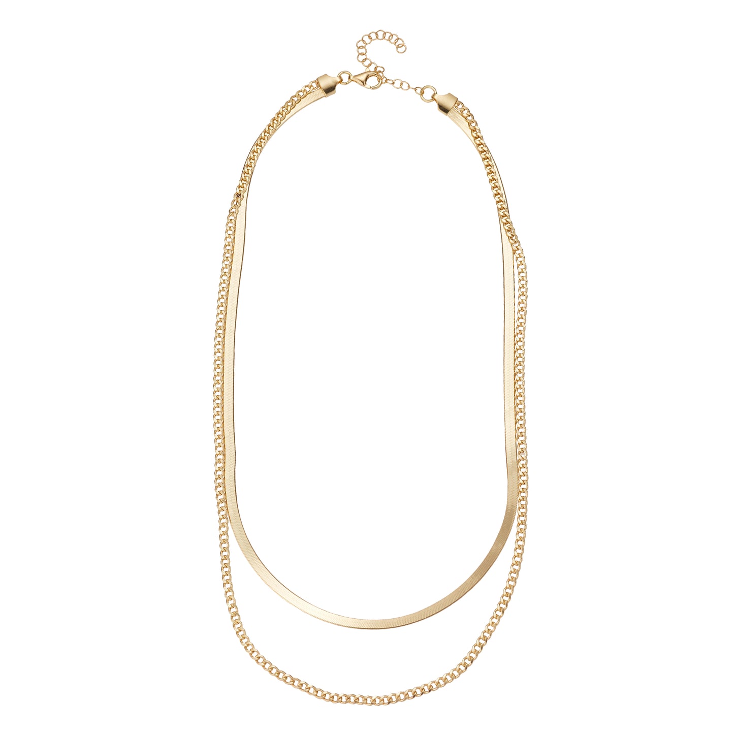 Sterling Silver Gold Plated Curb And Snake Double Necklet