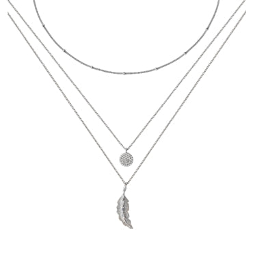 Sterling Silver 3 Teir Cubic Zirconia Leaf Disc Necklet