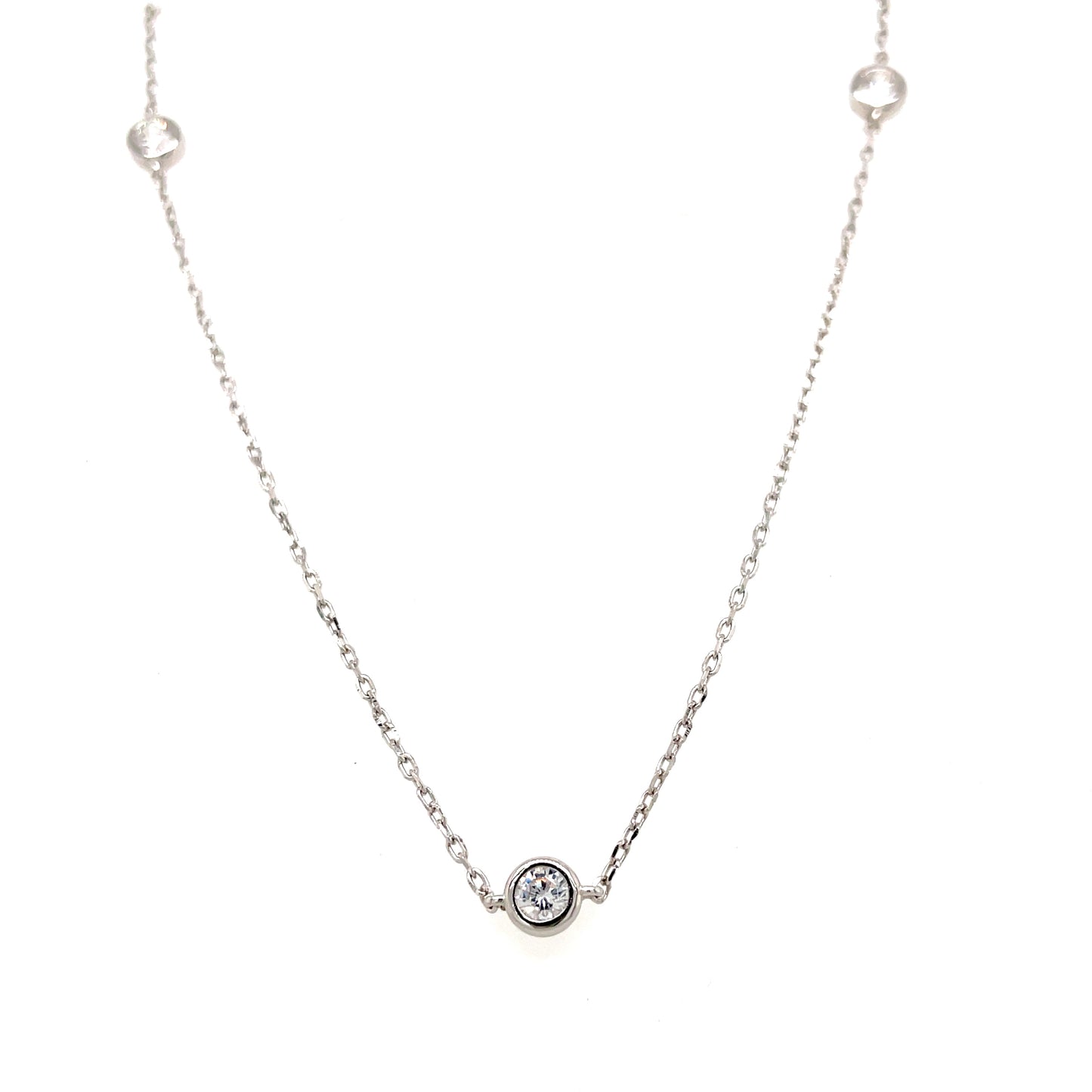 Sterling Silver Cubic Zirconia Pave Ball Scattter Necklet