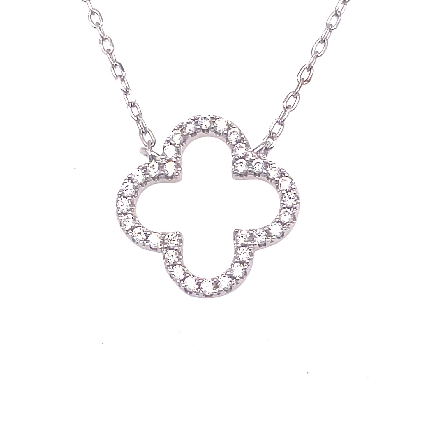 Sterling Silver Cubic Zirconia Open Flower Necklet