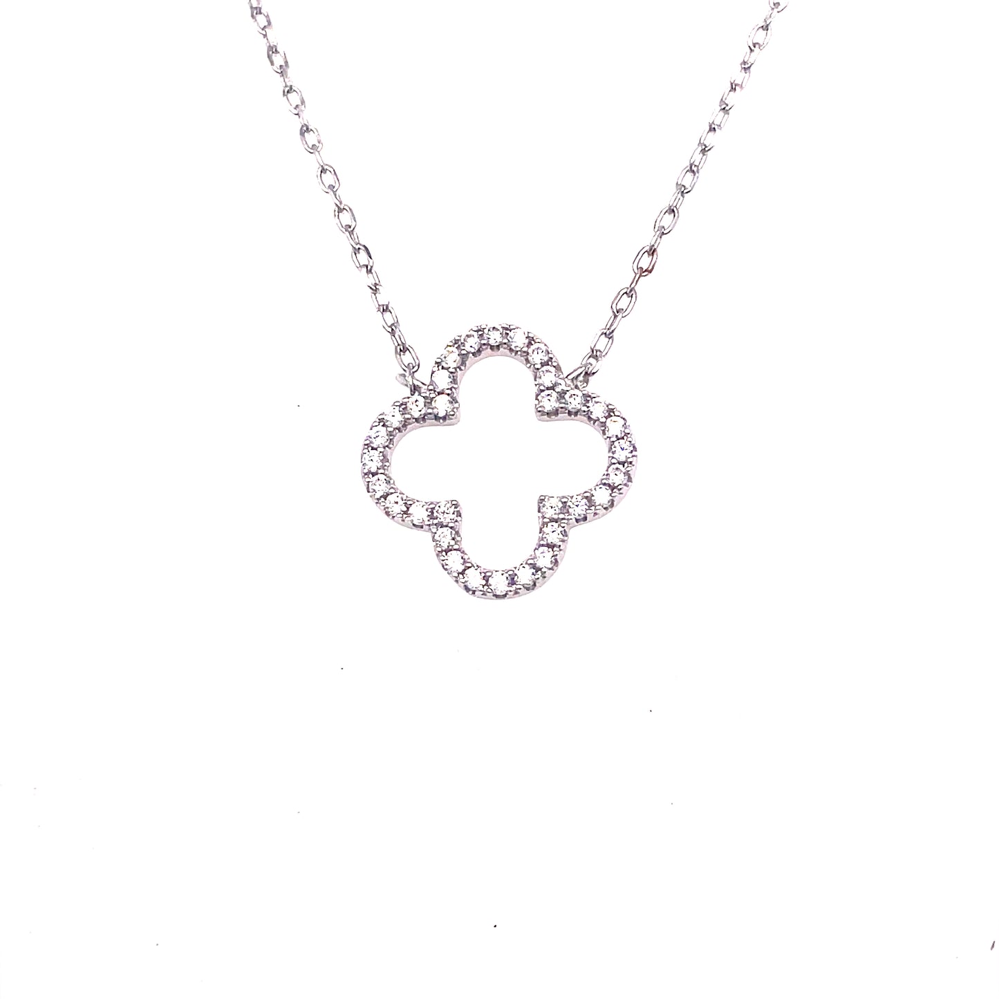 Sterling Silver Cubic Zirconia Open Flower Necklet