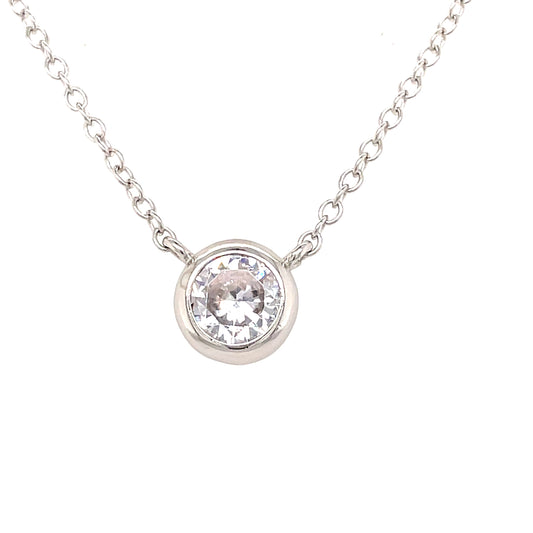 Sterling Silver Cubic Zirconia Round Rubover Necklet