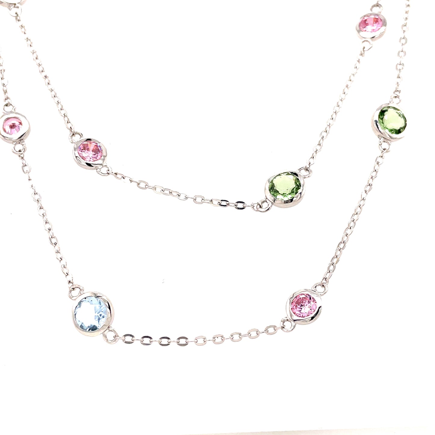 Sterling Silver Multicolour Cubic Zirconia Long Necklet