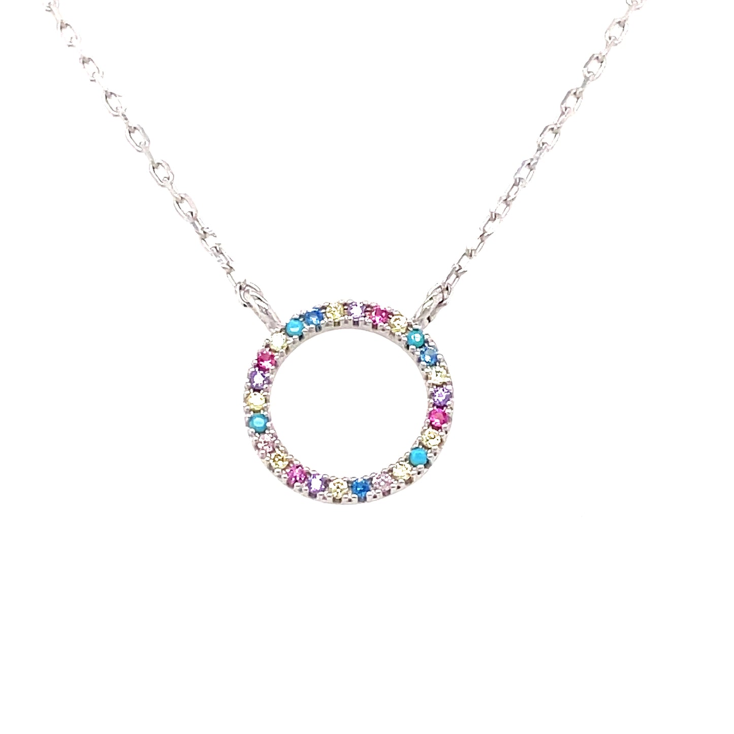 Sterling Silver Multicolour Cubic Zirconia Open Circle Necklet