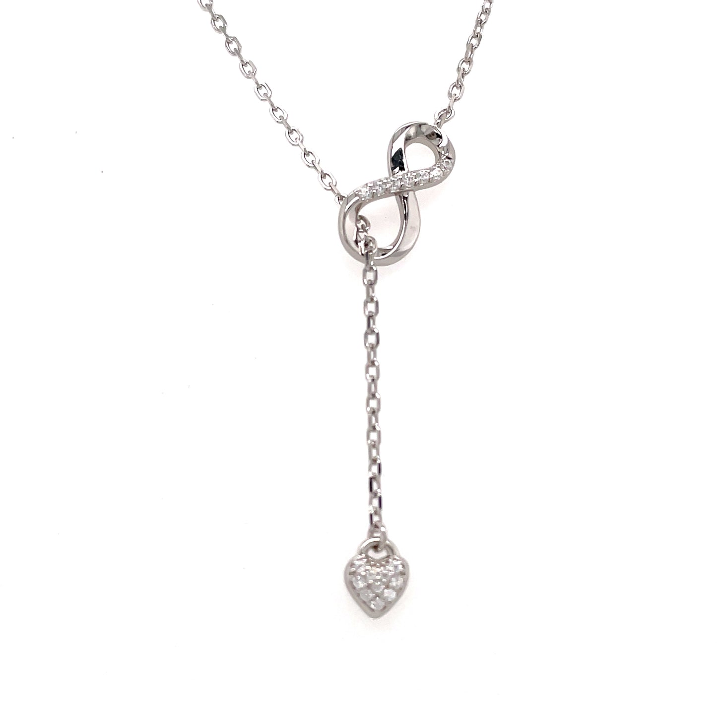 Sterling Silver Open Infinity Necklet With Heart Drop