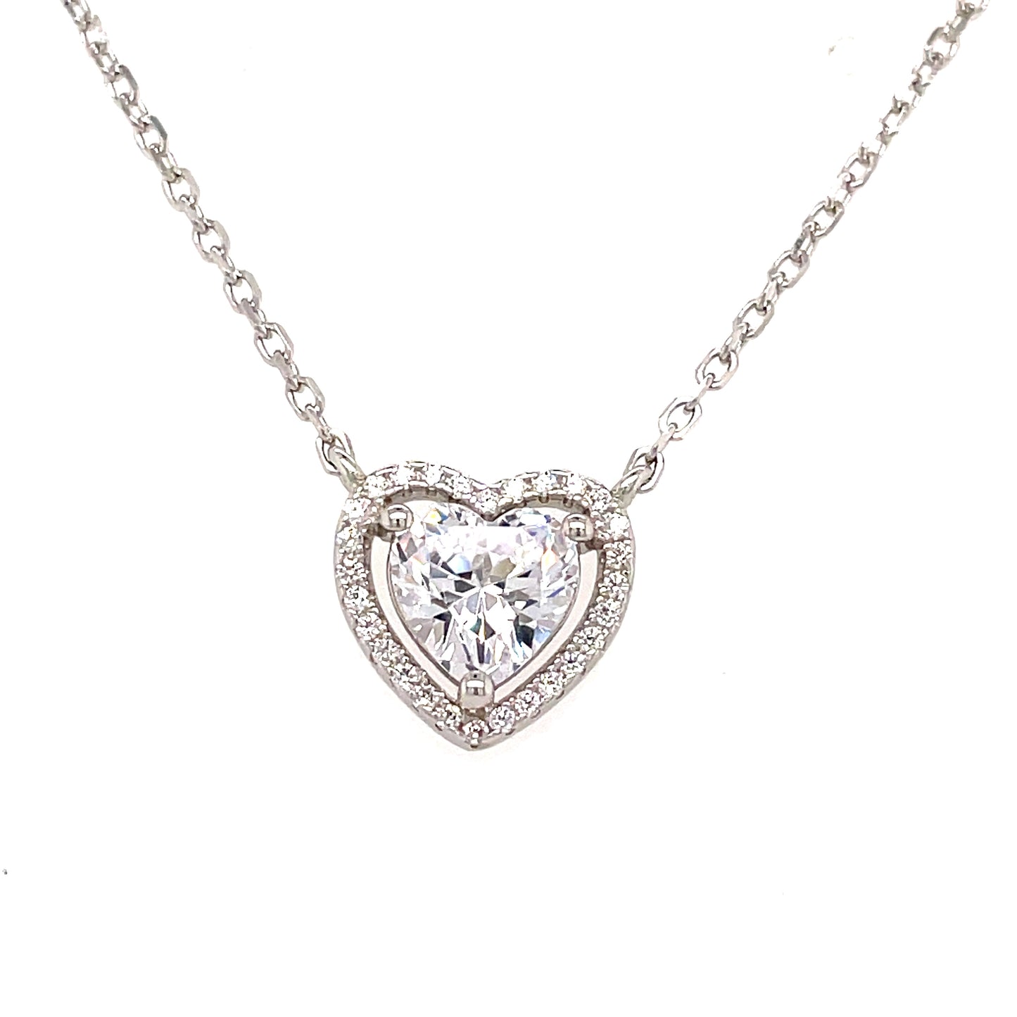 Sterling Silver Cubic Zirconia Heart Open Centre Necklet