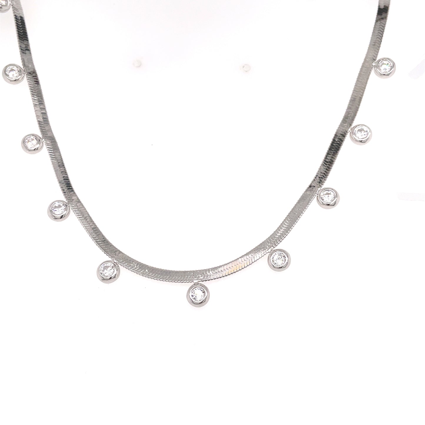 Sterling Silver Snake Link Cubic Zirconia Necklet