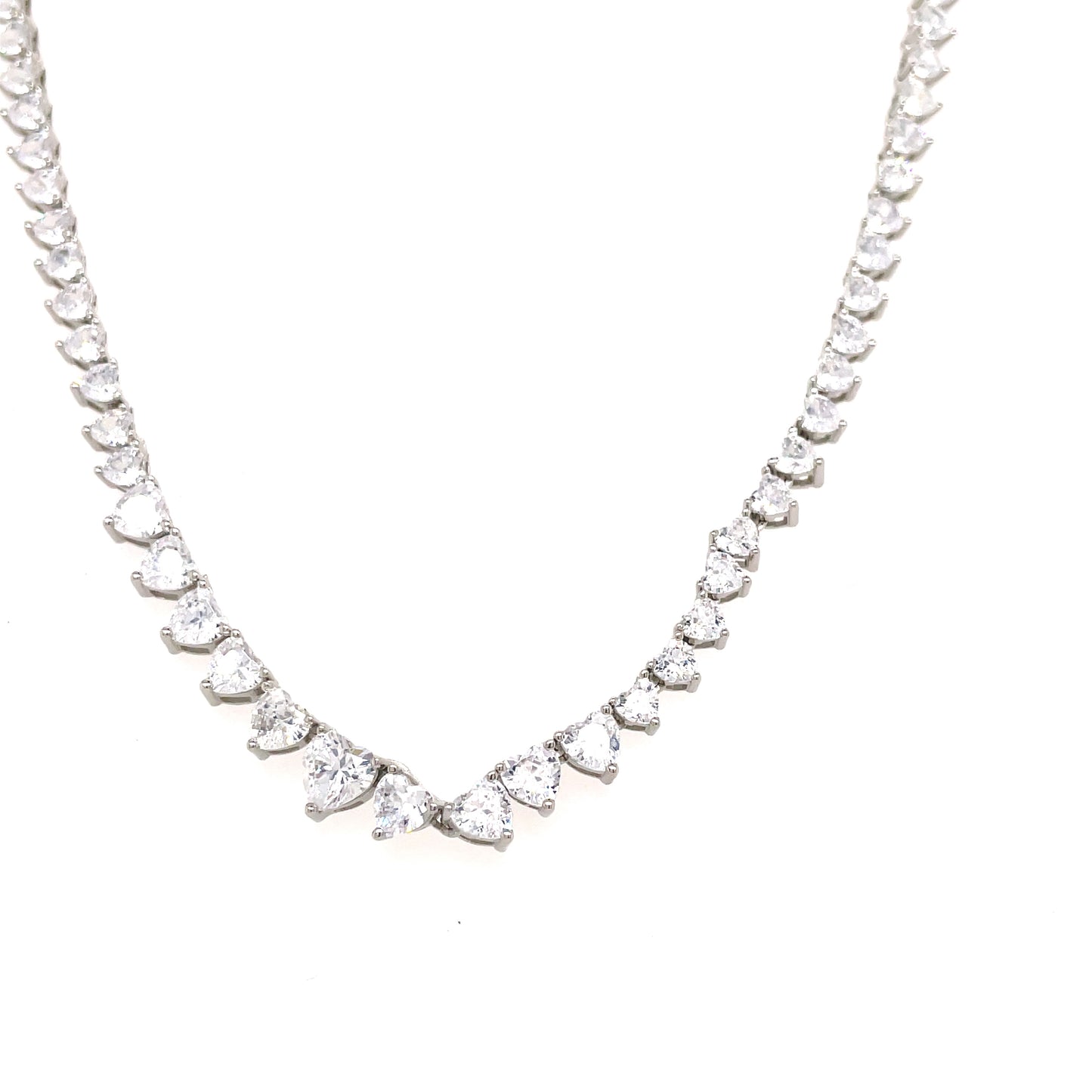 Sterling Silver Cubic Zirconia Heart Tennis Necklet