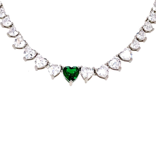 Sterling Silver Cubic Zirconia Green Heart Necklet