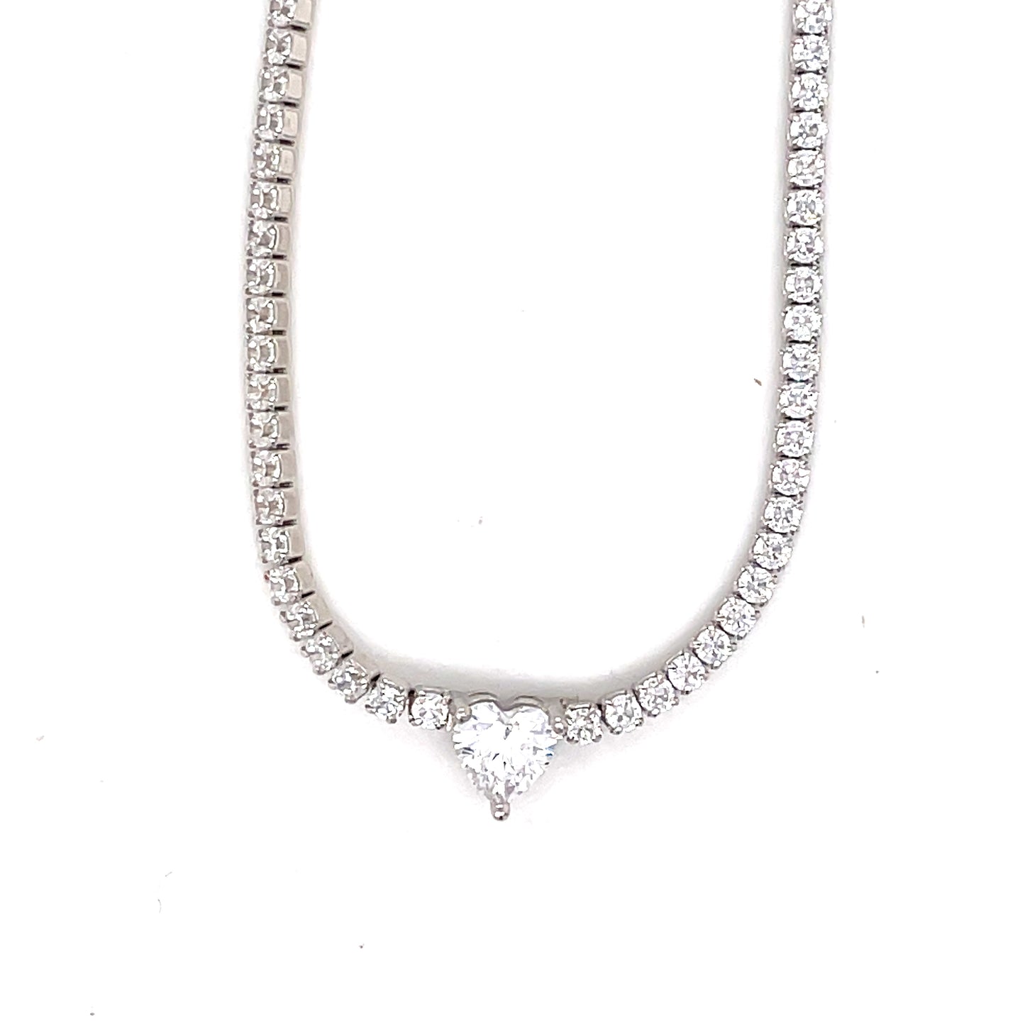 Sterling Silver Cubic Zirconia Heart 16' Necklet