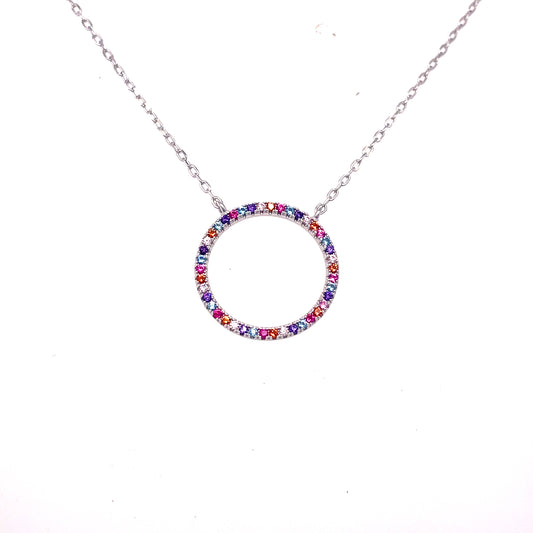 Sterling Silver Open Circle Multicolor Cubic Zirconia Necklet