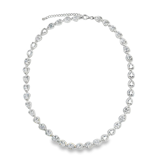 Sterling Silver Pear Cluster Cubic Zirconia Necklet