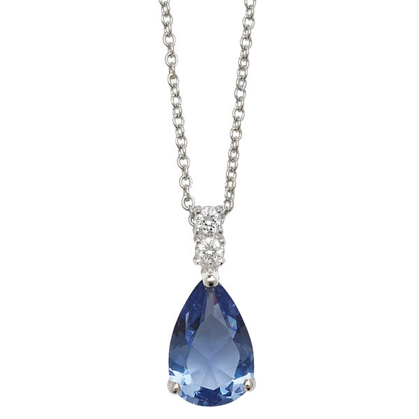 Sterling Silver Blue Stone/Cubic Zirconia Pear Drop Necklet