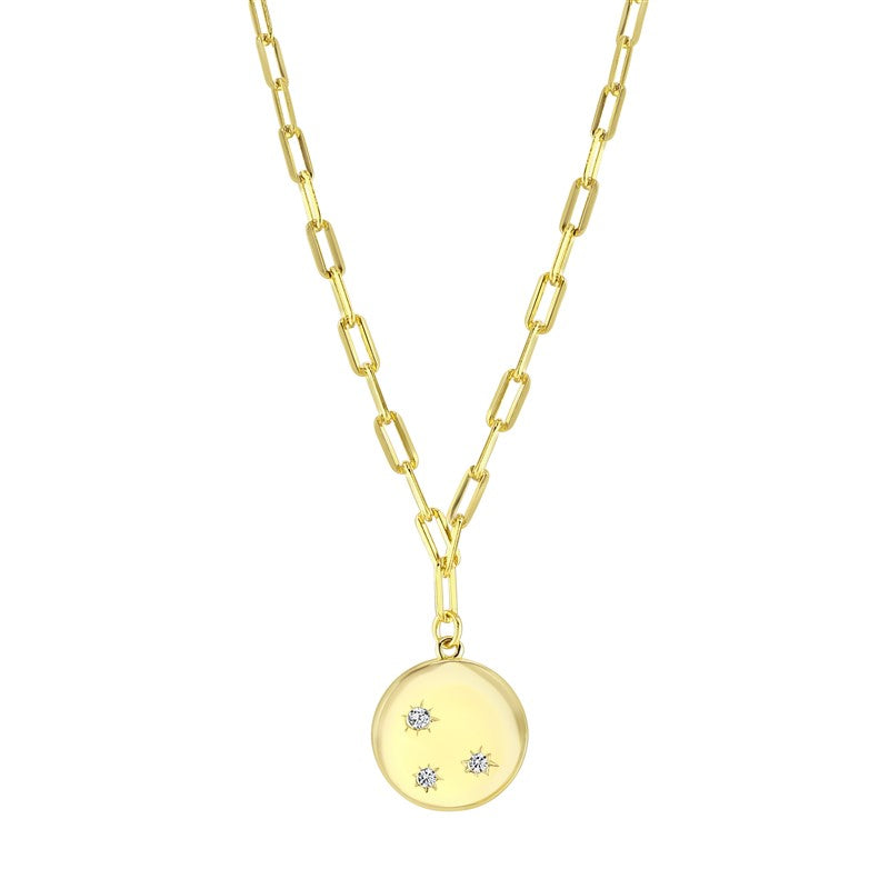 Sil Necklet Gold Plated Disc With 3 Czs