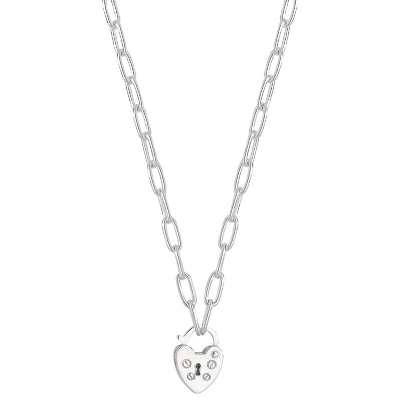 Silver Necklet Open Link With Padlock