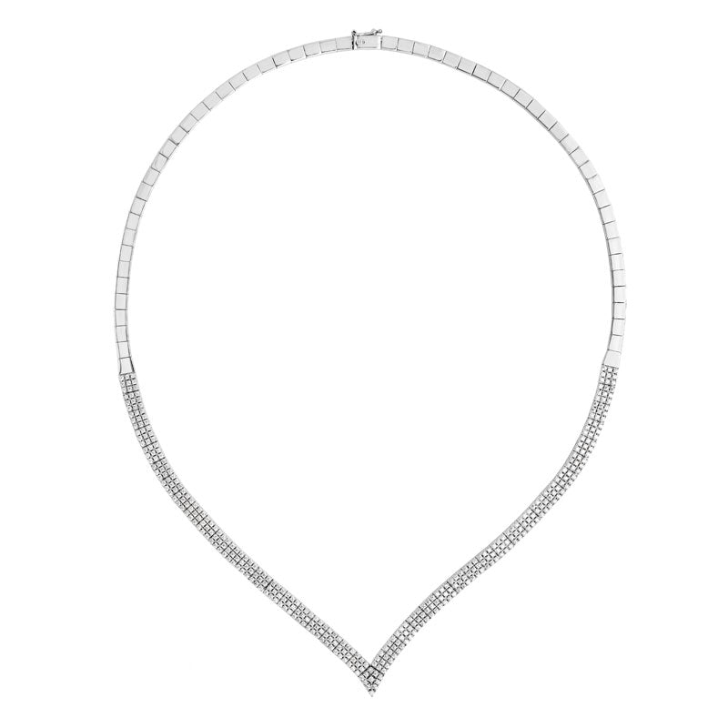 Sterling Silver Two Row Cubic Zirconia V Shape Necklet