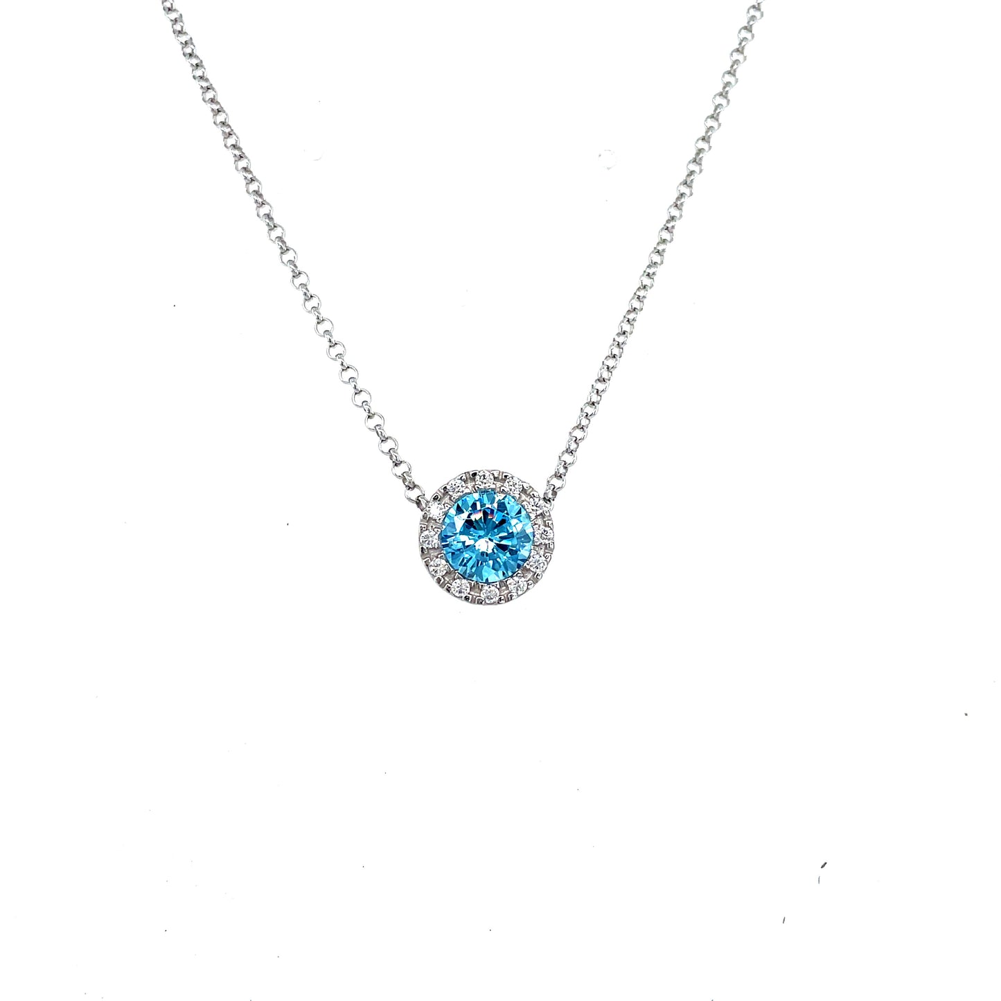 Sterling Silver Round Cluster Cubic Zirconia/Aqua Slider Necklet