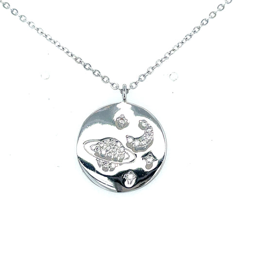 Sterling Silver Cubic Zirconia Planet Disc Necklet