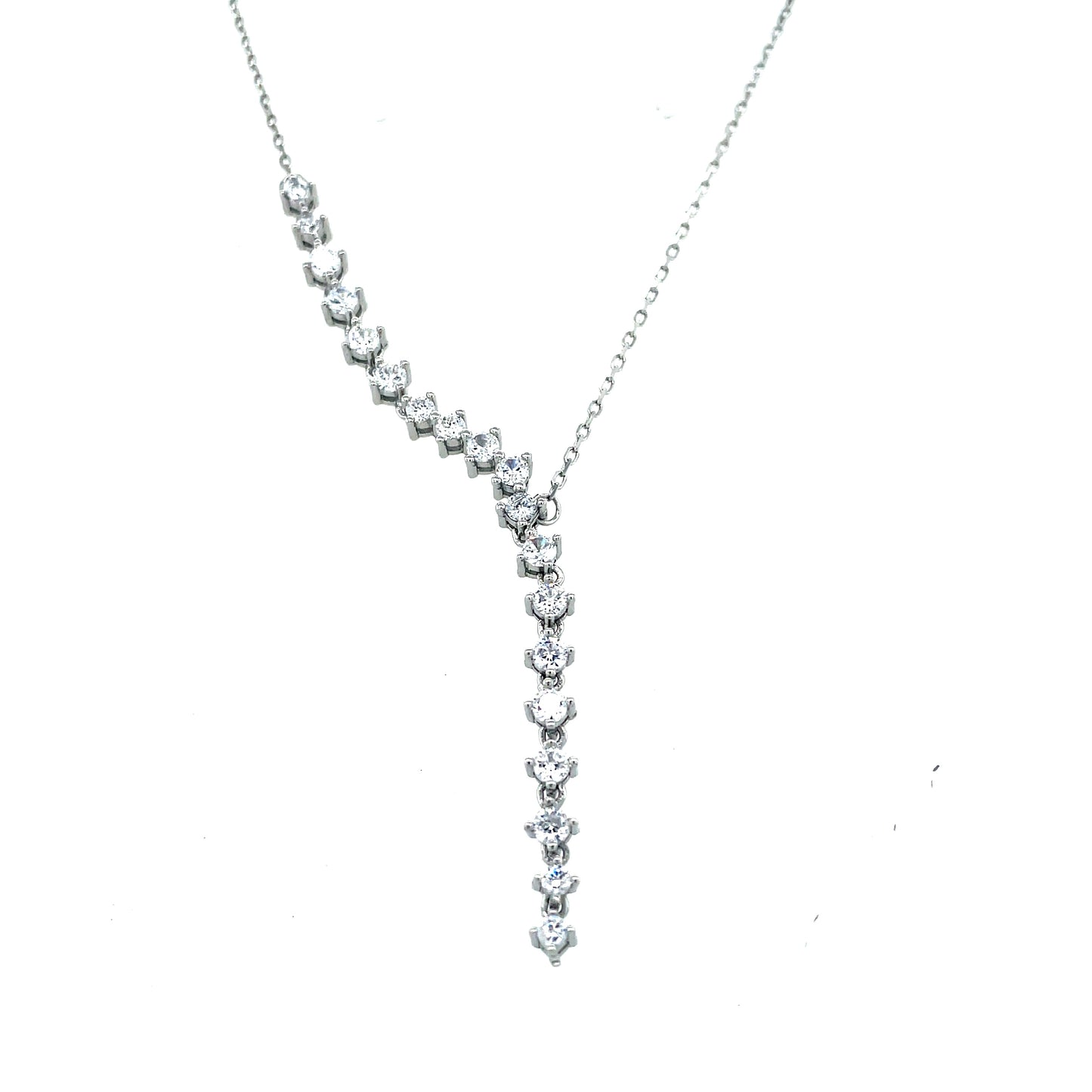 Sterling Silver Cubic Zirconia Long Fancy Drop Necklet