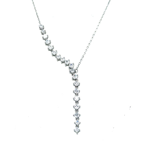 Sterling Silver Cubic Zirconia Long Fancy Drop Necklet