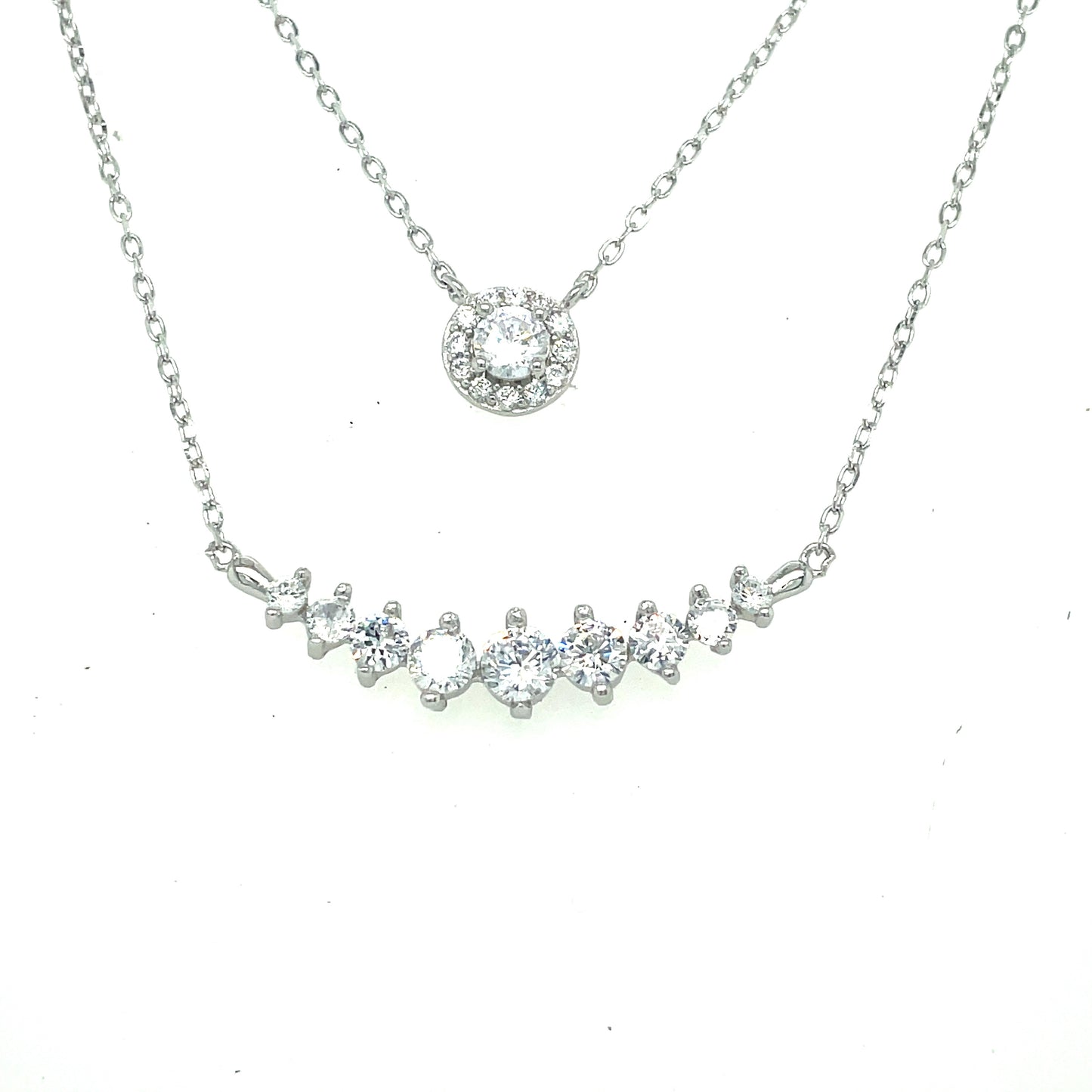 Sterling Silver Cubic Zirconia Graduated Hammock Necklet