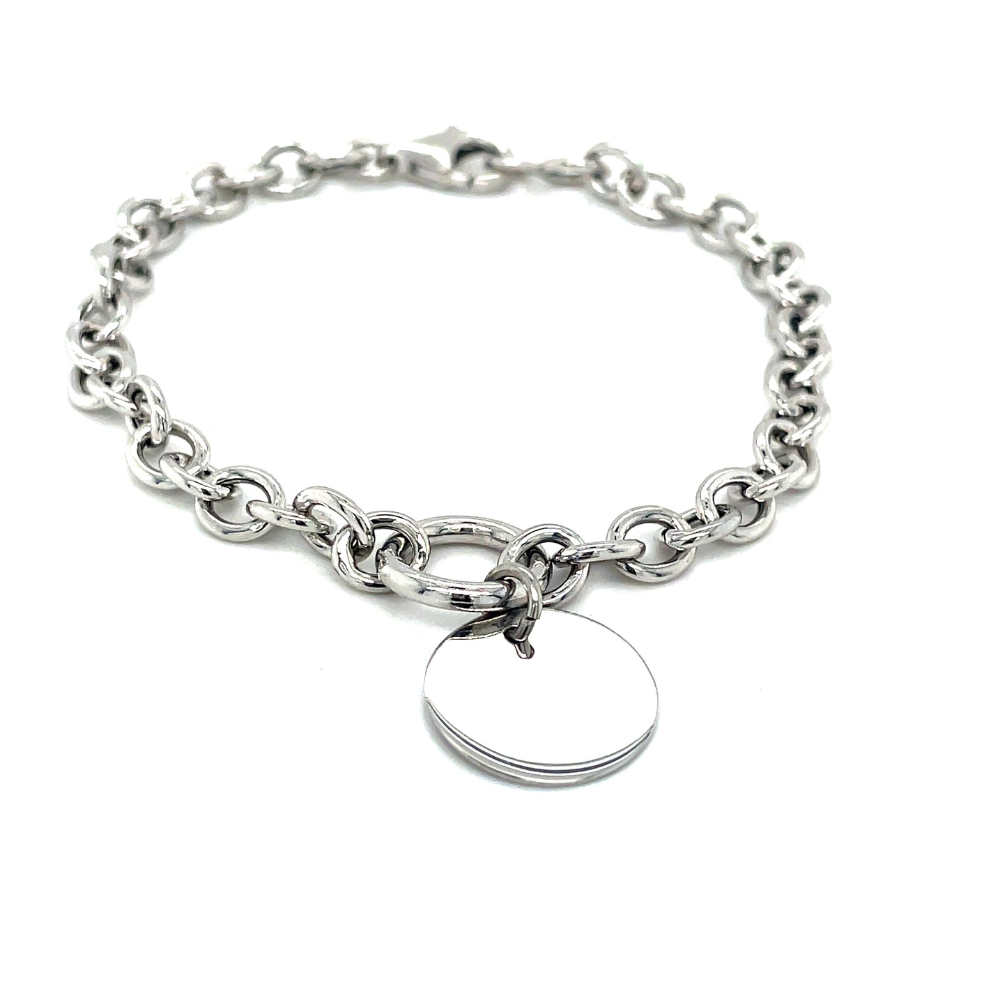 Sterling Silver Belcher Bracelet With Engravable Disc