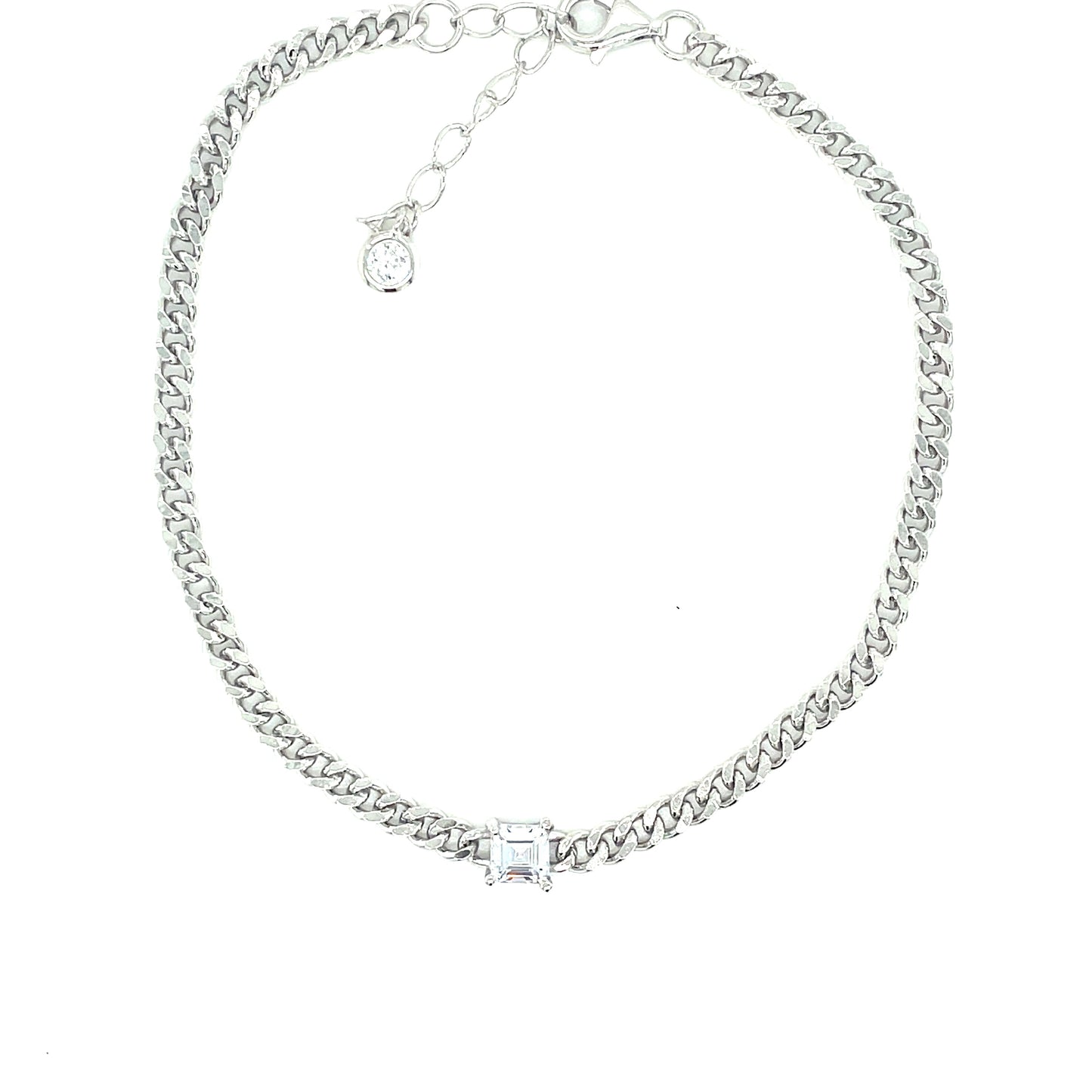 Sterling Silver Pincess Cut Cubic Zirconia Curb Bracelet