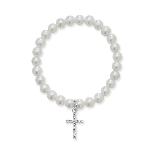 Pearl Bracelet With Drop Cross Charm