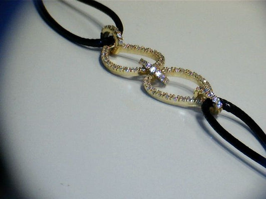 Sterling Silver/Gold Plated Cz Pave Loop With Cord Bracelet