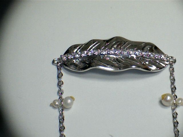 Sterling Silver Leaf Motif Bracelet With Cz Inset And 4 Pearls