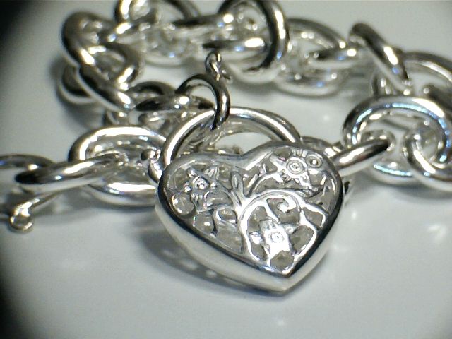 Sterling Silver Floral Design Heart Padlock Bracelet