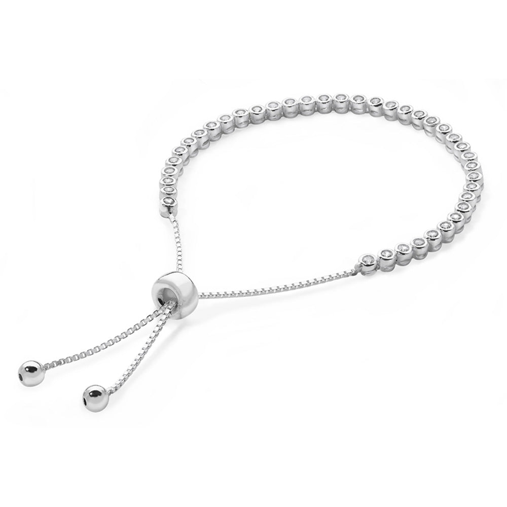 Sterling Silver Adjustable Cubic Zirconia Bracelet