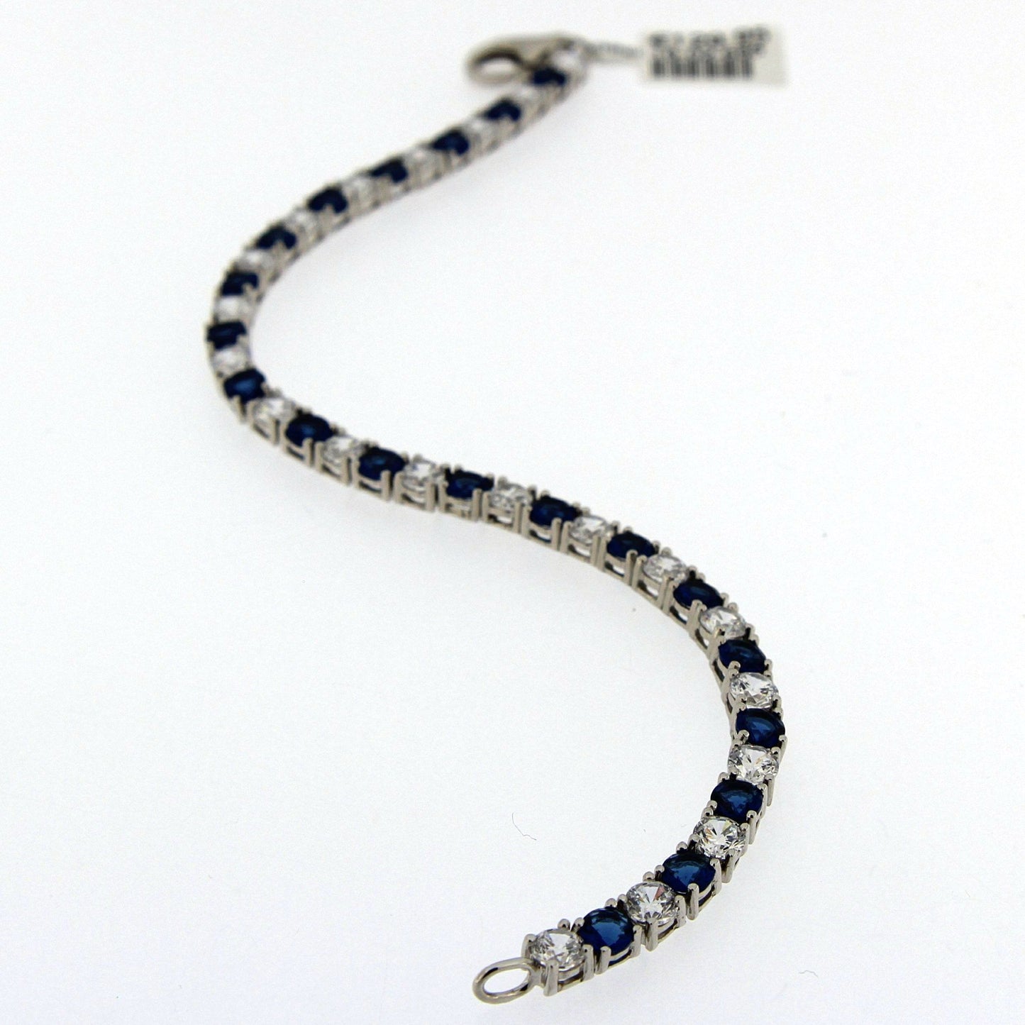 Sterling Silver Cubic Zirconia And Blue Stone Tennis Bracelet