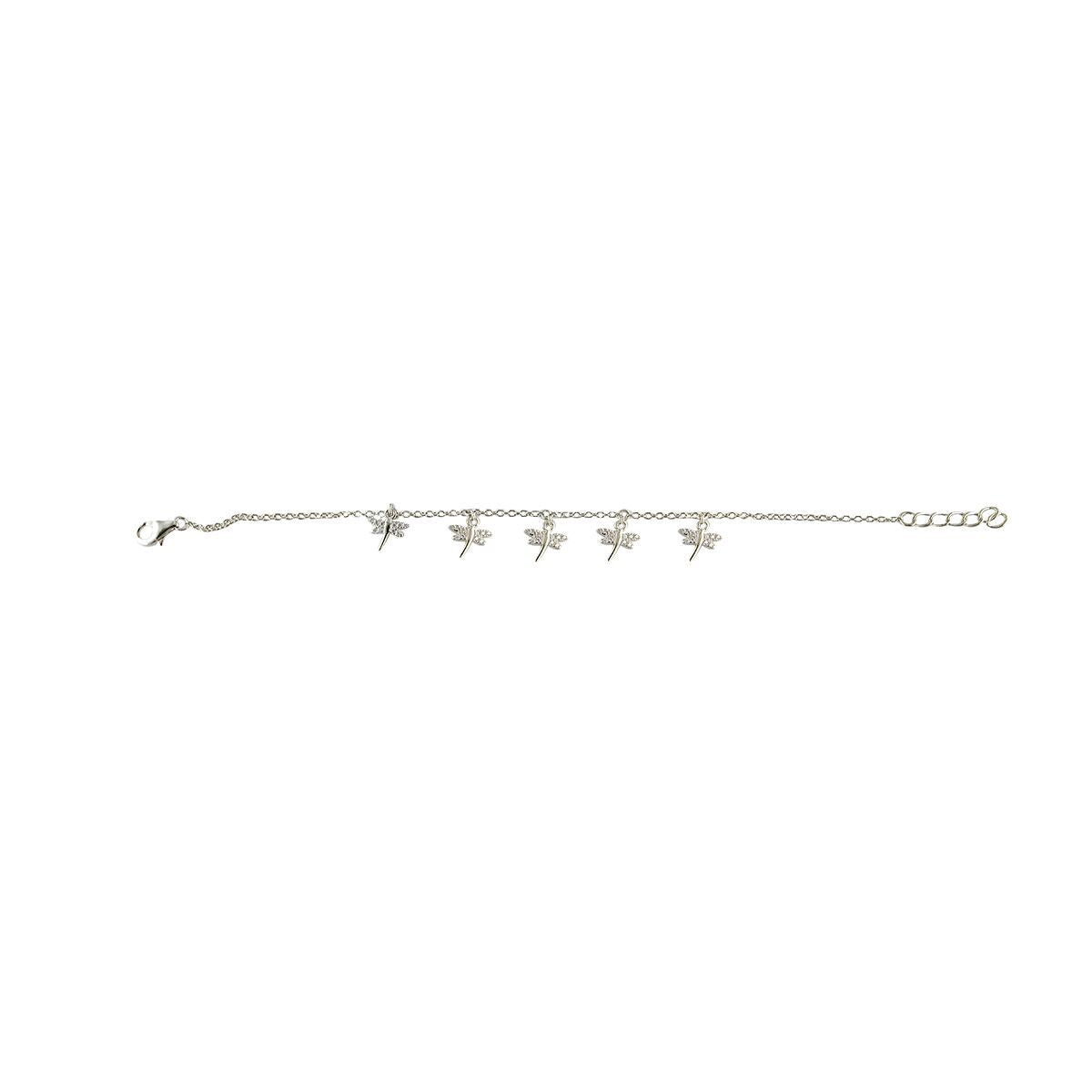 Sterling Silver Cubic Zirconia Dragon Fly Charm Bracelet