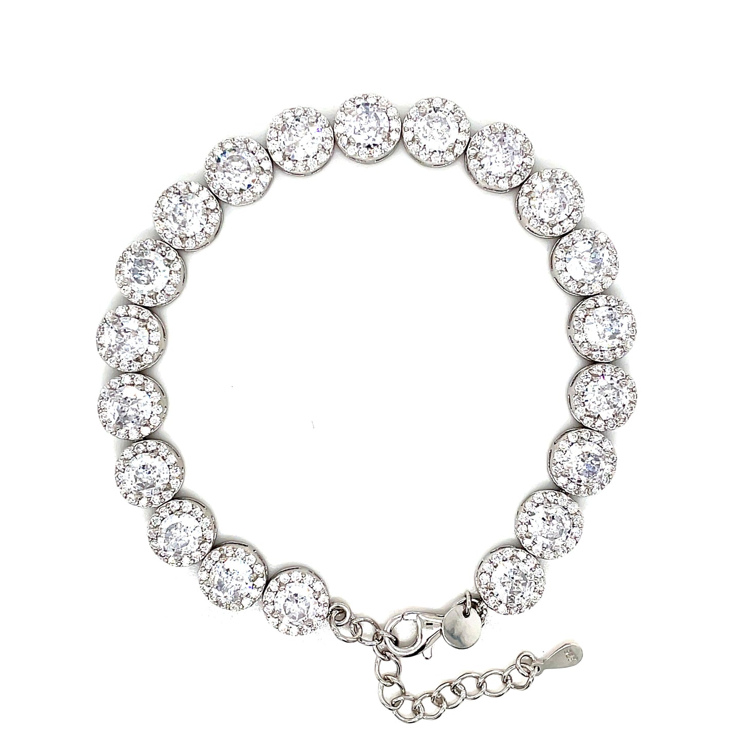 Sterling Silver Cubic Zirconia Round Halo Set Tennis Bracelet