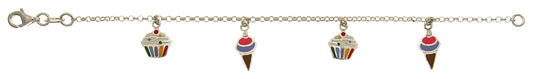 Sterling Silver Cupcake And Ice Cream Cone Kids Bracelet