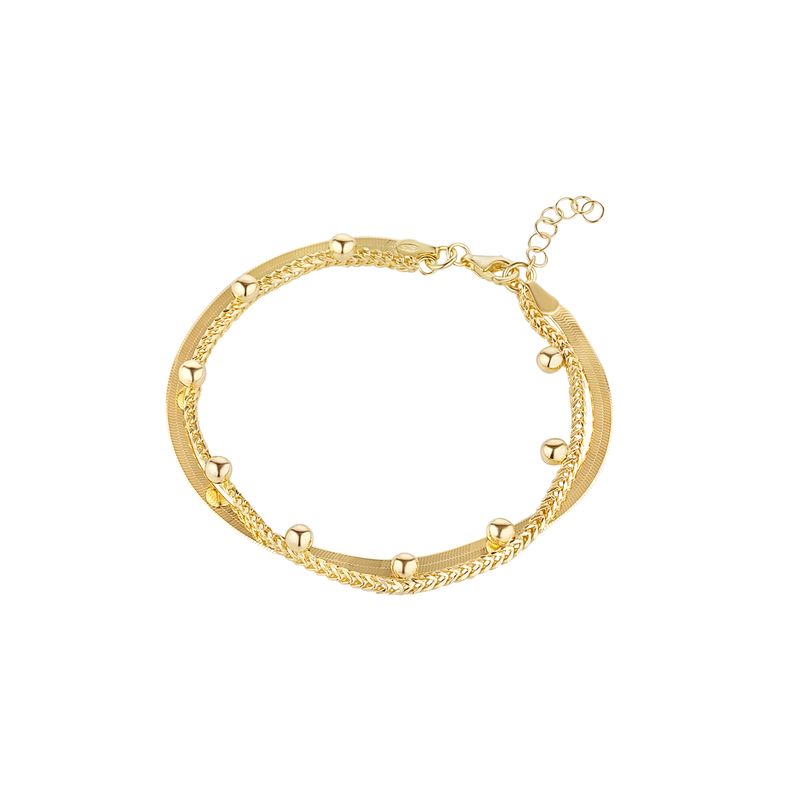 Sterling Silver Gold Plated Smake&Heringbone Double Bracelet