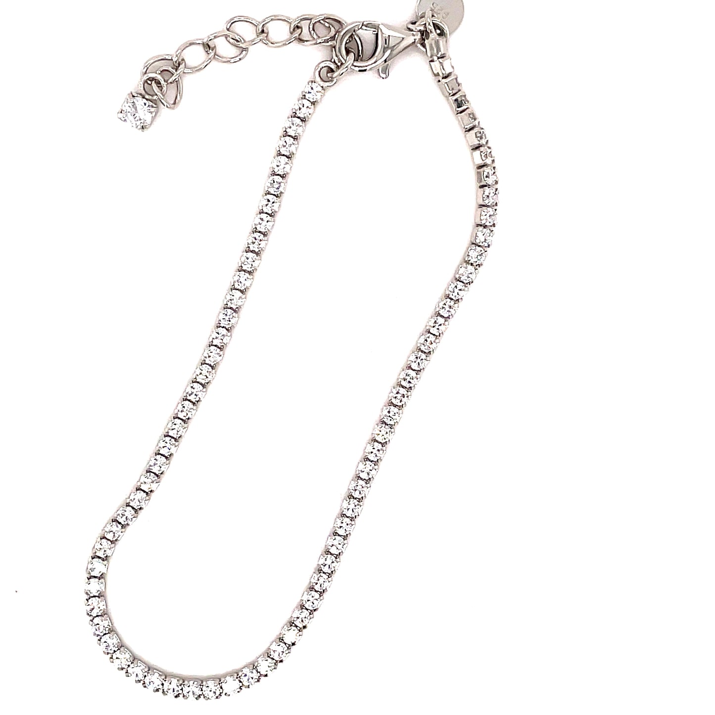 Sterling Silver Claw Set Cz Tennis Bracelet W/ Extension Chain
