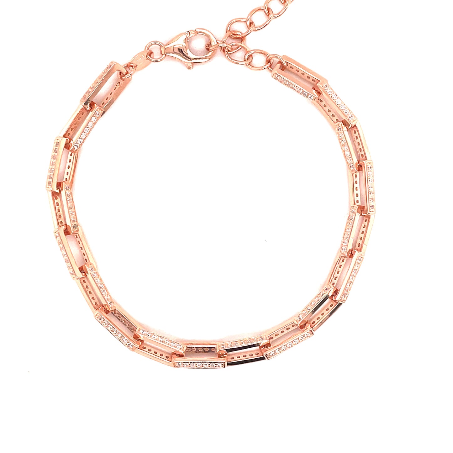 Silver Rose Plated Cubiz Zirconia And Plain Long Link Bracelet