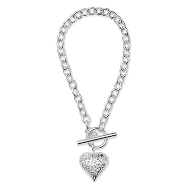 Sterling Silver T-Bar And Heart Bracelet
