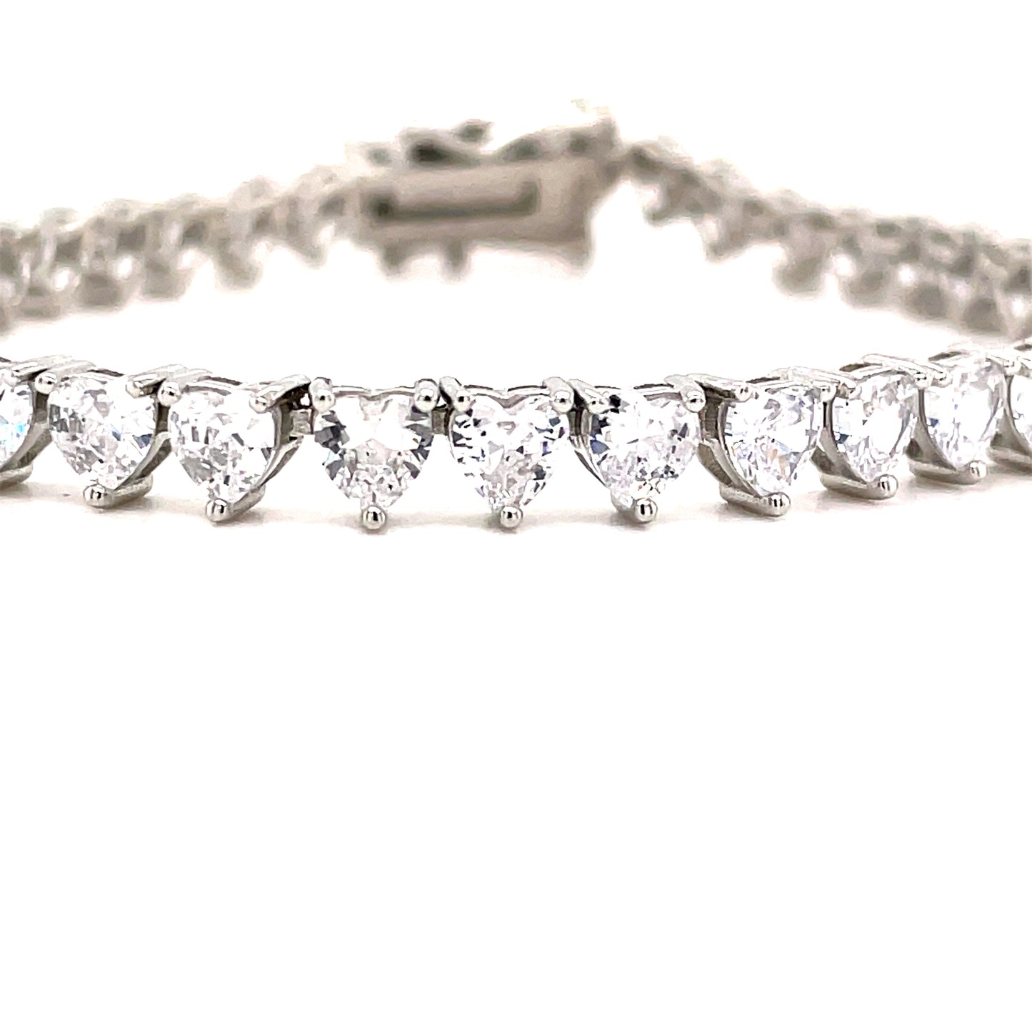Sterling Silver Cubic Zirconia Tennis Bracelet With Hearts