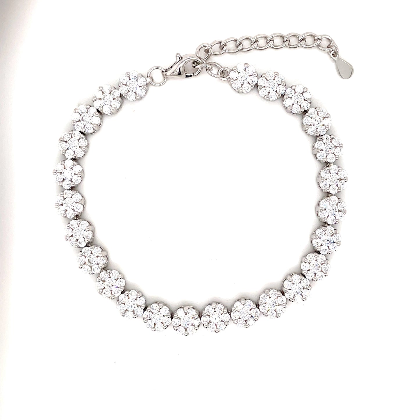 Sterling Silver Flower Cluster Bracelet With Cubic Zirconia