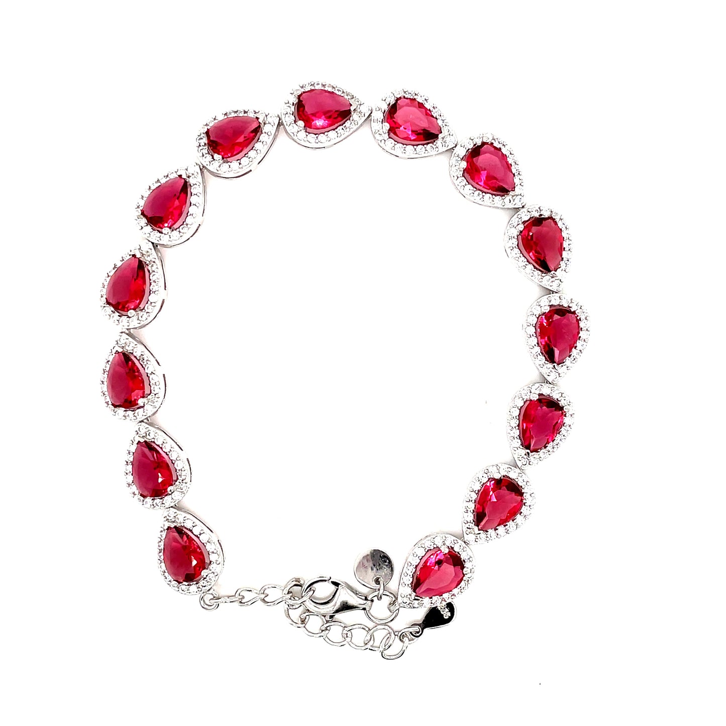 Sterling Silver Pear Cluster Bracelet With Red Cubic Zirconia