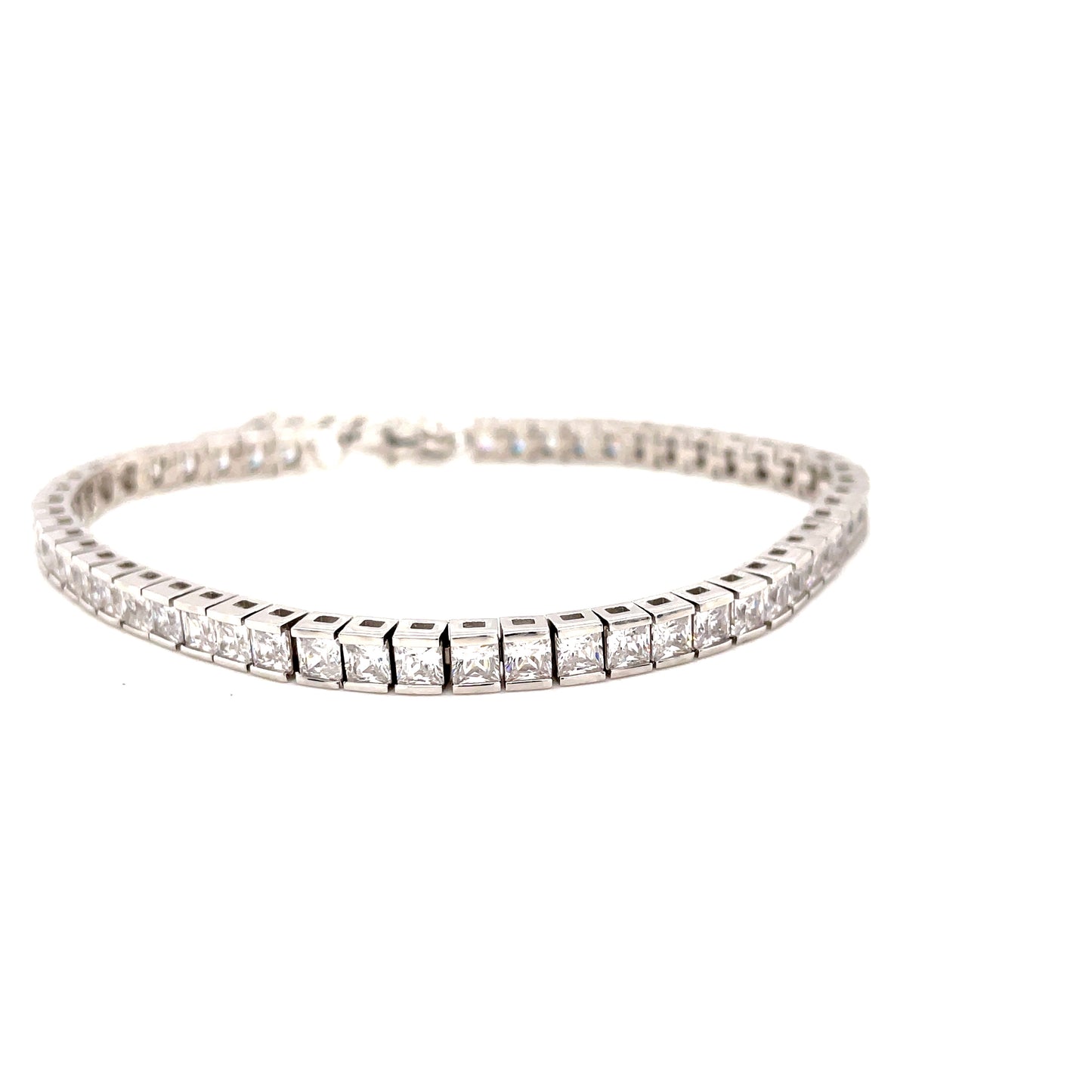 Sterling Silver Tennis Bracelet With Square Cubic Zirconia